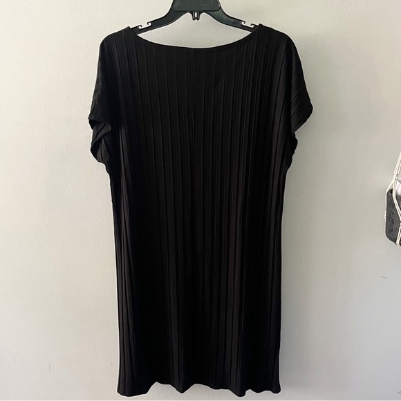 Eileen Fisher Black Rib Knit Boatneck Tencel Tunic Dress Size L - Picture 5 of 5